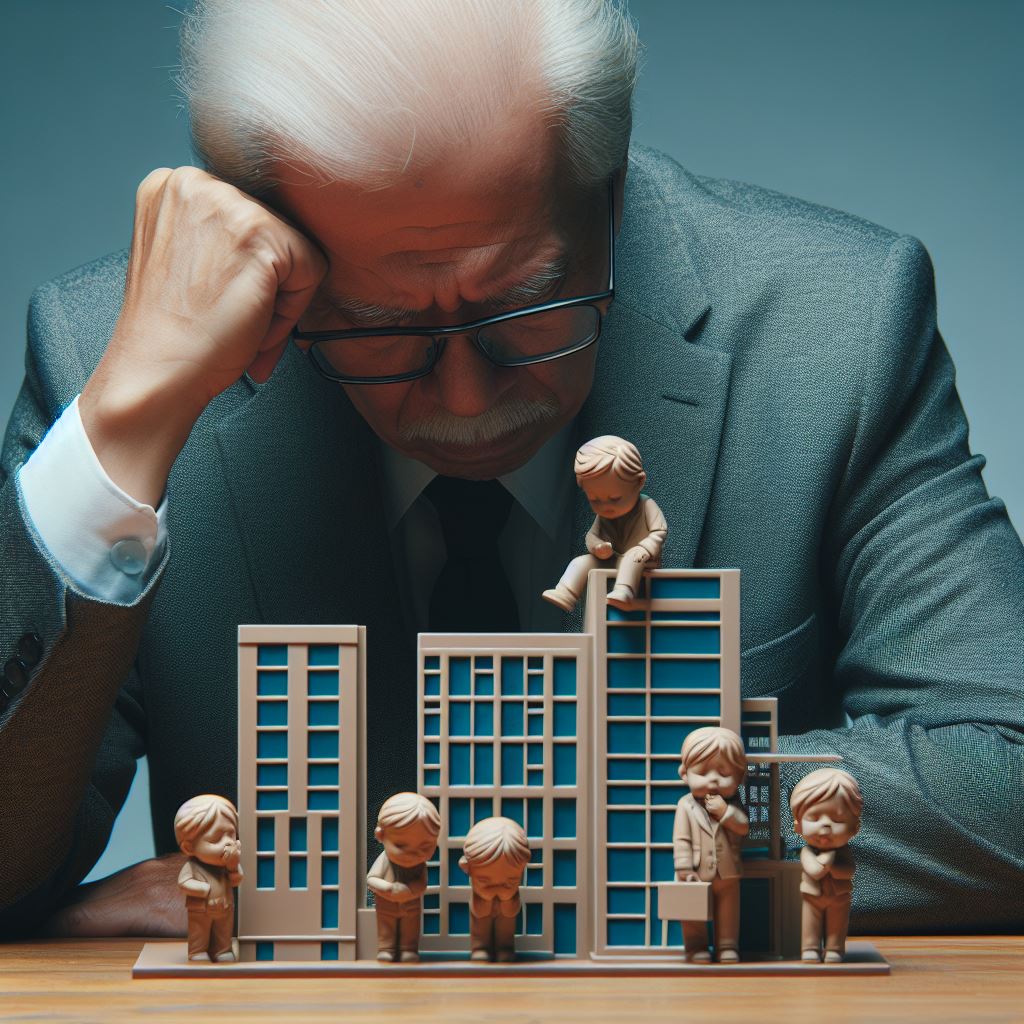 Ilustração de fundador observando a empresa como algo que precisa deixar ir